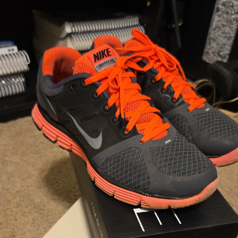 Nike Lunarglide 2 Gray and Orange Athletic Shoes with Breathable Mesh
